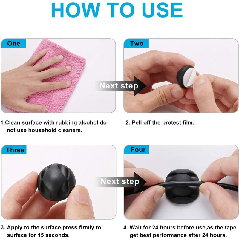 20Pc Cord Management Organizer Kit with Self Adhesive Cable Clip Holders and Fastening Cable Ties for TV Computer Office