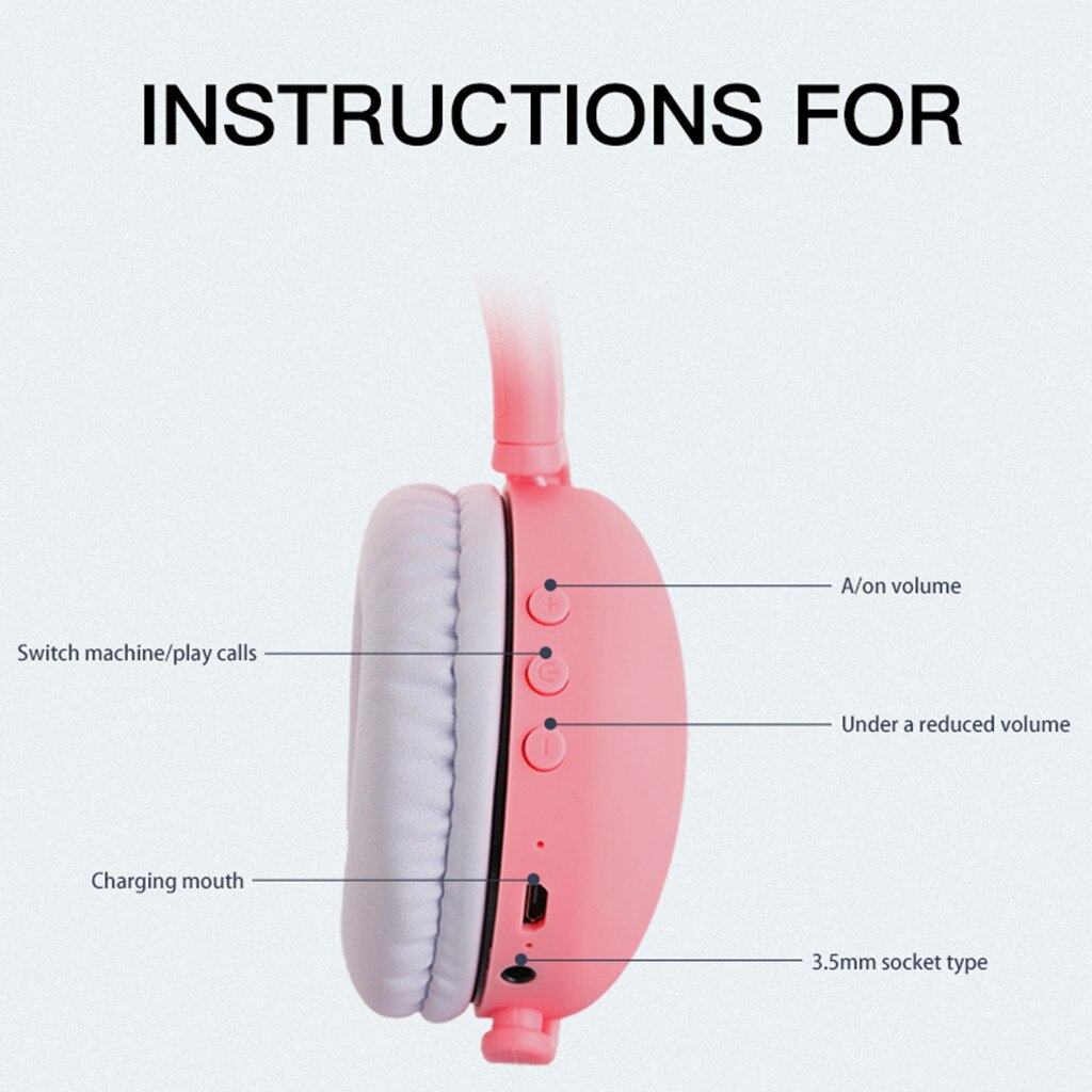 LED Cat Ear Noise Cancelling Headphones Bluetooth 5.0 LED Light Foldable Adjustable Headset 3.5mm Plug With Mic