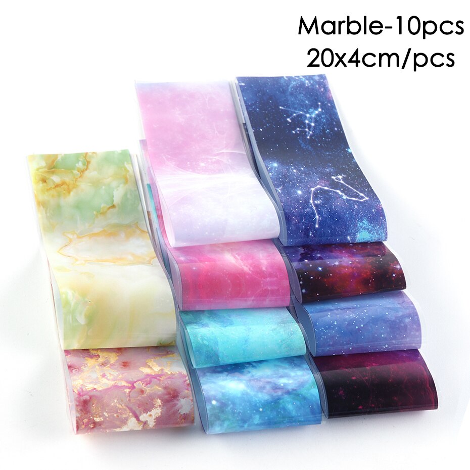 10Pcs Gradient Transfer Folie Sticker Voor Nail Marmeren Nail Folie Diy Nail Art Volledige Cover Wrap Polish Decoratie Manicure LY1802: Marble 10pcs-bag