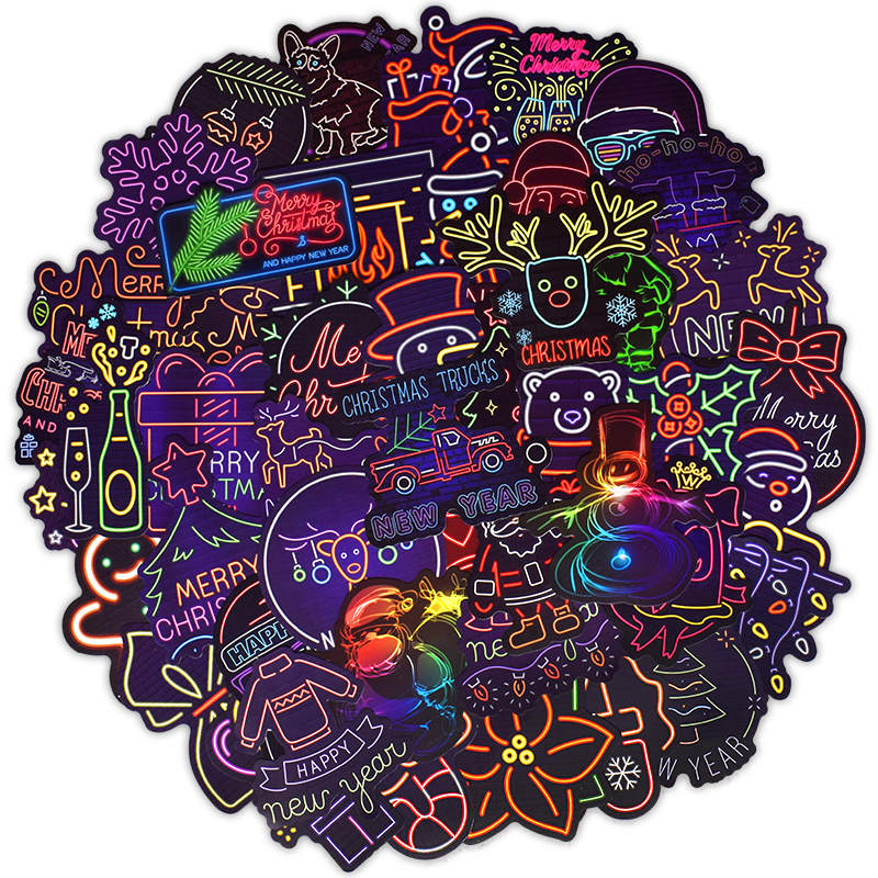 50pcs Waterdichte Vinyl Stickers Decals Neon Kerst Laptop Stickers voor Scrapbooking Decoraties voor kinderen