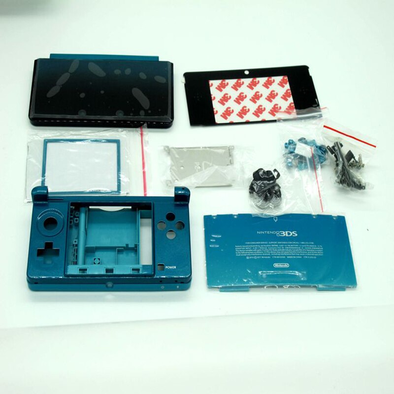 Carcasa completa para consola Nintendo 3DS, carcasa de cristal de goma pequeña para consola 3ds: Azul