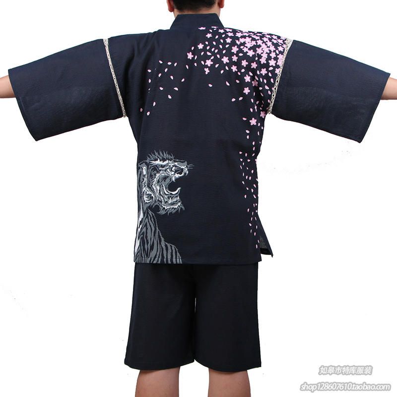 Hommes 100% coton Yukata Kimono costume hommes japonais traditionnel pyjamas ensemble été japonais Style peignoir avec short 050401