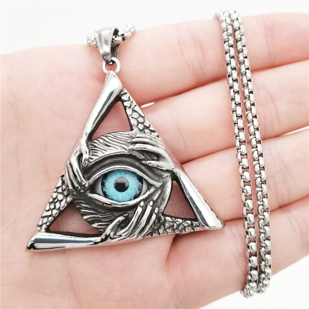 Mens Illuminati Vrijmetselaars Blauw Evil All Seeing Eye Hip Hop Hanger Ketting