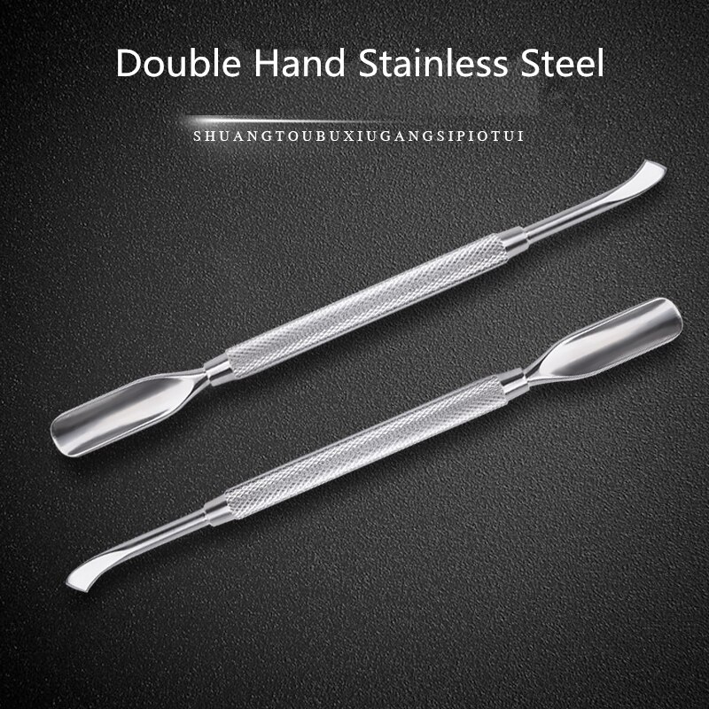 1 Uds. Cuchara de empuje para cutículas de uñas de acero inoxidable de 2 vías, removedor de Gel UV, equipo para manicura y manicura, Herramientas de limpieza