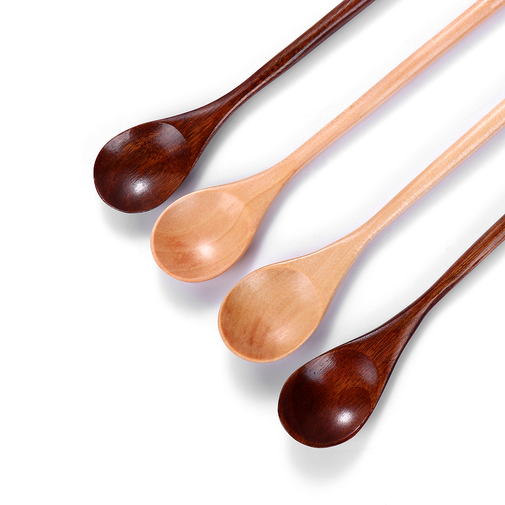 Handgemaakte Houten Lepels Grote Lange Steel Lepel Kids Houten Lepel Rijst Soep Dessert Lepel Koffer Thee Mengen Servies