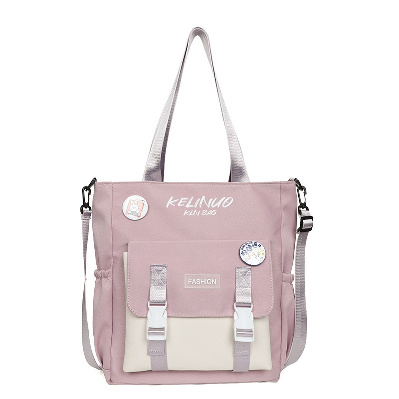 Søt jenteskulderveske skoleveske kvinnelig ins universitetsstudent lerretsveske crossbody stor kapasitet bokveske messengerveske: Beige