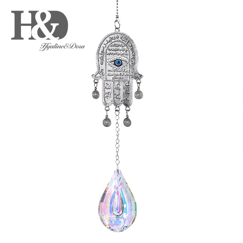 Diy Lucky Hamsa Turkse Blue Evil Eye Crystal Charm Suncatcher Hanger Wind Chime Amulet Thuis Muur Tuin Opknoping Decoratie