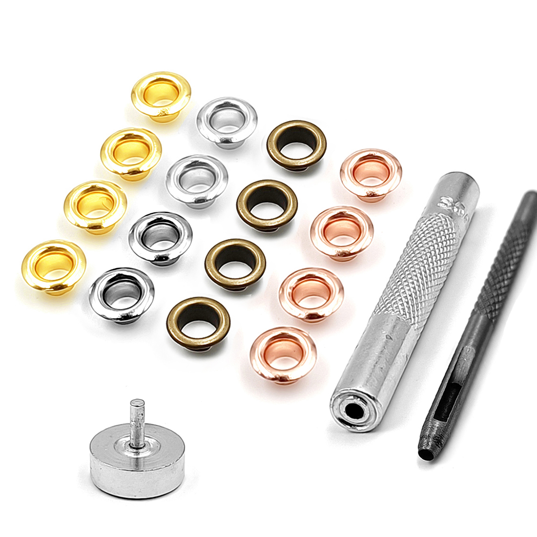 Juego de Ojales metálicos con arandelas para ropa, herramientas de artesanía de cuero, accesorios, zapatos, cinturón, tapa, bolsa, 4mm, 100 Uds.