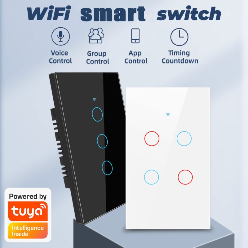 1/2/3 -fach tuya wlan-smart-touch-schalter für hausbeleuchtung, wandtaster, 120*72mm stück, kompatibel mit alexa und google home assistant, us-standard
