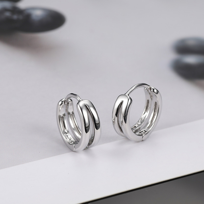 1 Pair Hollow Double Ring Small Hoop Earrings For Men Women Trend Black Silver-color Hip Hop Party Gothic Ear Jewelry