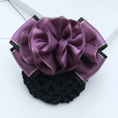 i-Remiel Floral Lace Satin Hairgrips Ribbon Bun Net Snood Bow Crochet Hair Clip Hair Accessories For Women Hair Clips Lady: Light Yellow Color