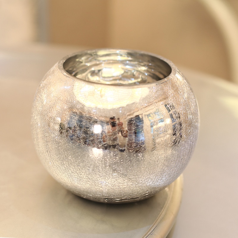 Vase en verre coloré pour fleurs | Argent, boule de verre, vase de décoration de stockage de fleurs séchées pour mariage, de placage de luxe léger