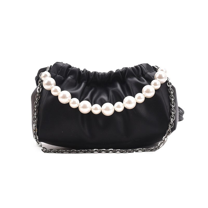 Factoo Perle kleine tasche, damen-umhängetasche, faltbare Wolke Tasche, diagonale Mini-Kupplung: Schwarz