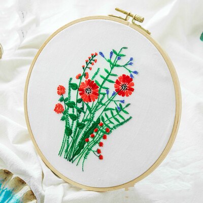 Nemt gør-det-selv broderisæt blomstertrykt håndlavet håndarbejde korssting for begyndere swing kunst maleri håndværk boligindretning: D / Intet bøjlesæt