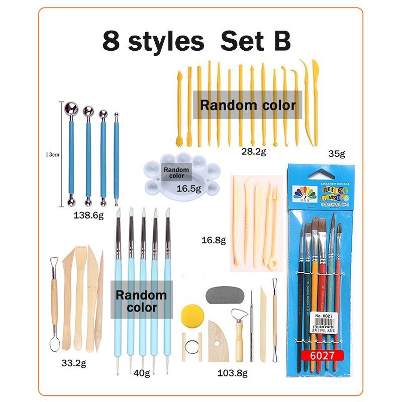 Clay Tools Set Shaping/Modeling/Sculpting/Carving/Coloring DIY Clay Tools Ceramic/Pottery Plastic/Wooden/Metal Sculpture Tools: 8styles-B