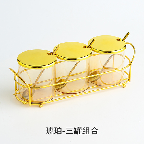 Transparent Glass Seasoning Jar with Golden Lid Household Salt Sugar Chili Jar Sealed Jam Jar Kitchen Storage Container: C