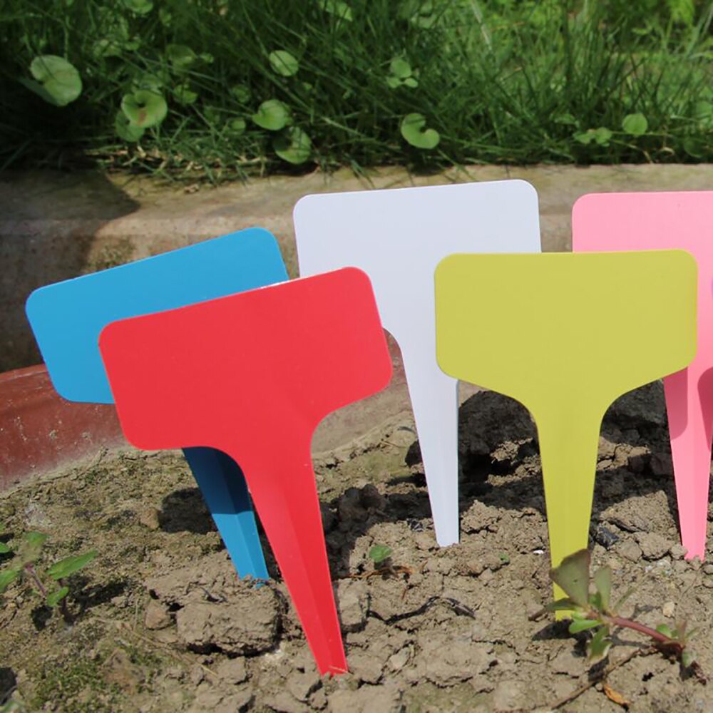 Etiquetas impermeables para plantas de jardinería, etiquetas en forma de T para plantación de vegetales y flores, herramientas de granja, bandeja de plántulas, GT049, 20 piezas