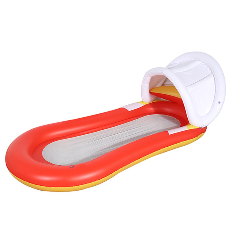 Portable Pool Mat Inflatable Mattress Lounger Head Pillow Sunshade Water Hammock Swimming Pool Accessories Floating Row Chair: Red 2