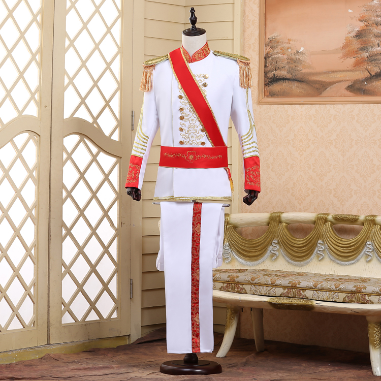 British Royal Guard Costume Queen's Guard Uniform Prince William Royal Guards Soldiers Costume European Prince Suit Full Set: White / XS