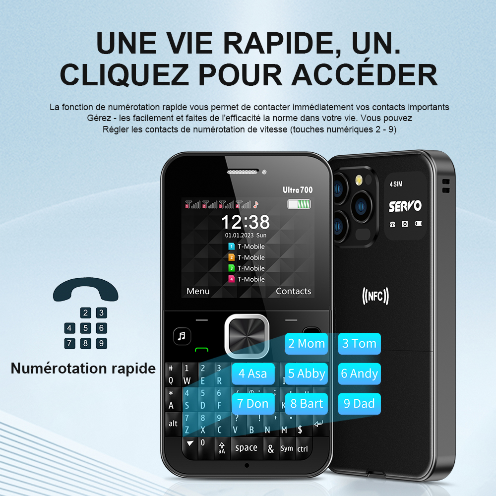 SERVO 4 SIM-kaart 4 stand-by QWERTY-toetsenbord Mobiele telefoon Snelkeuze Zwarte lijst FM-radio Zaklamp 2G GSM Mobiele telefoon Type C