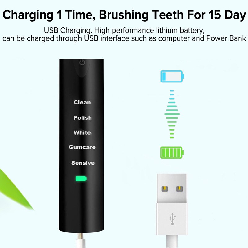 Electric Toothbrush Rechargeable 5 Modes Sonic Toothbrush with 4 Brush Head Waterproof Timer Tooth Brush Whitening For All