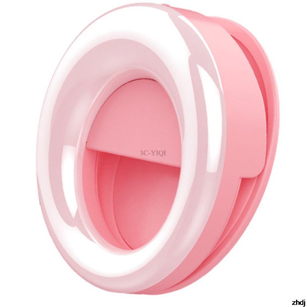 Universal LED Selfie Ring Fill Light Clip Dimmable Led Ring Lamp Photography With Mirror For Beauty Makeup Video Live: Pink