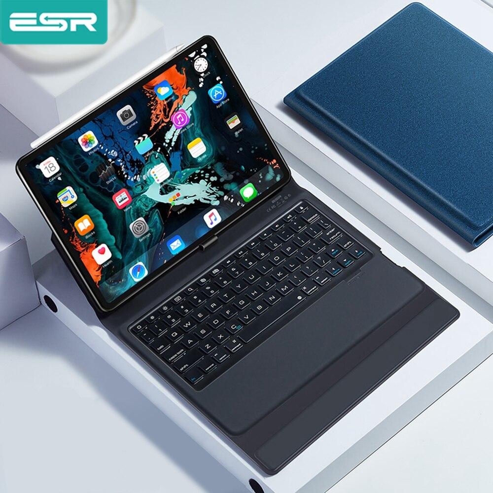 Esr Bluetooth Wireless Keyboard Case Voor Ipad 12.9 Inch Ipad Pro 12.9 ' Smart Pu Leather Volledige Folio Flip cover: Blue