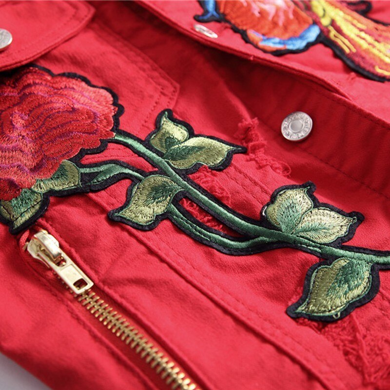 Chalecos para hombre verano coreana ajustado chaleco sin mangas para hombre bordado Floral cuello vuelto vaquero chaleco rojo