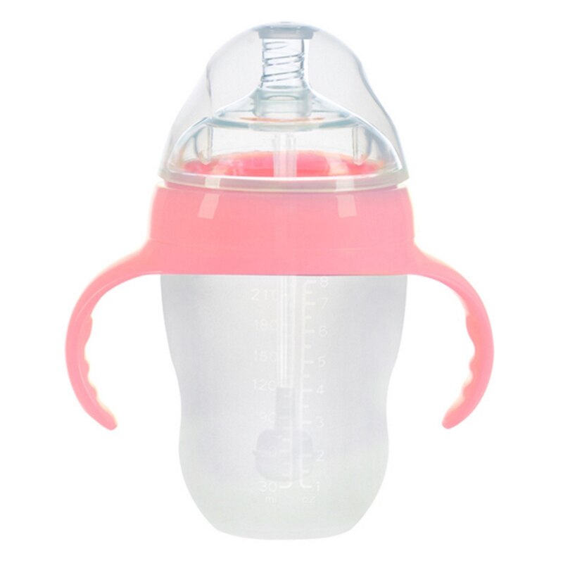 Biberón de silicona antiflatulencia para bebé recién nacido, botella de 4 estilos de gran calibre con asa, suministros para bebé, herramientas de alimentación para leche: 250ML-P-With handle