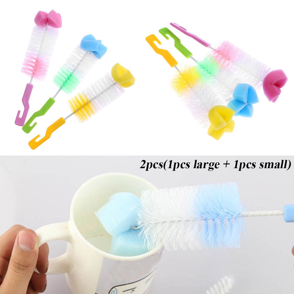 2pcs/set Baby Bottle Brush Nipple Brush 360-degree Rotating Head Cleaning Sponge Cup Brushes Kit for Kids bottle brush