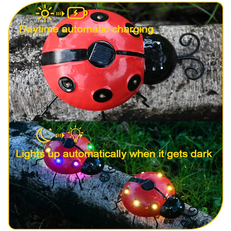 Solar Lights Outdoor Waterproof Ladybird Simulation Animal Garden Hanging LED Solar Lamp Garden Lawn Tree Landscape Decoration