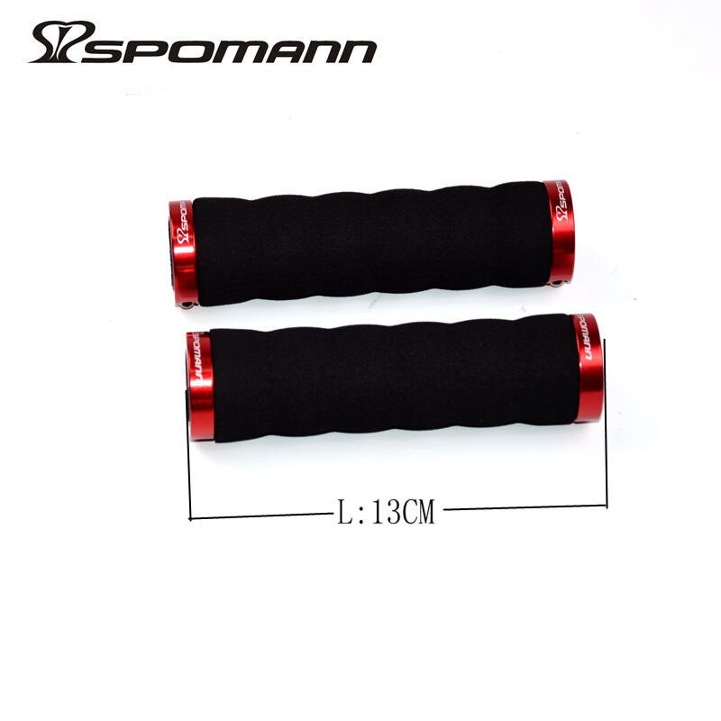 SPOMANN Soft Sponge Cycling Handlebar Grips MTB Road bicycle Alloy Integrated Lockable Grip Manopla Bike Bicicleta Parts 100g: Black(Red)