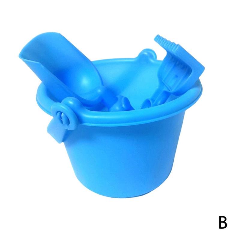 3Pcs/set Plastic Beach Toys Kids Sand Playing Toy Beach Bucket Spade Shovel Rake Sand Digging Tool Water Game Seaside Beach Tool: Lake Blue