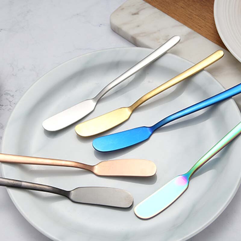 304 Stainless Steel Butter Knife Long Handle Jam Butter Spatula Western Tableware Cream Knurling Knife Kitchen Cheese Tools