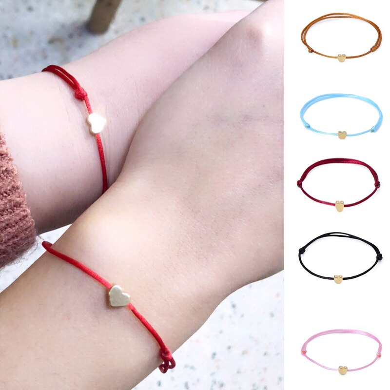 Handmade Edelstahl Liebe Herz Form Charme Armband Dünne Rote Seil Gewinde String Armbänder Für Männer Frauen Paare