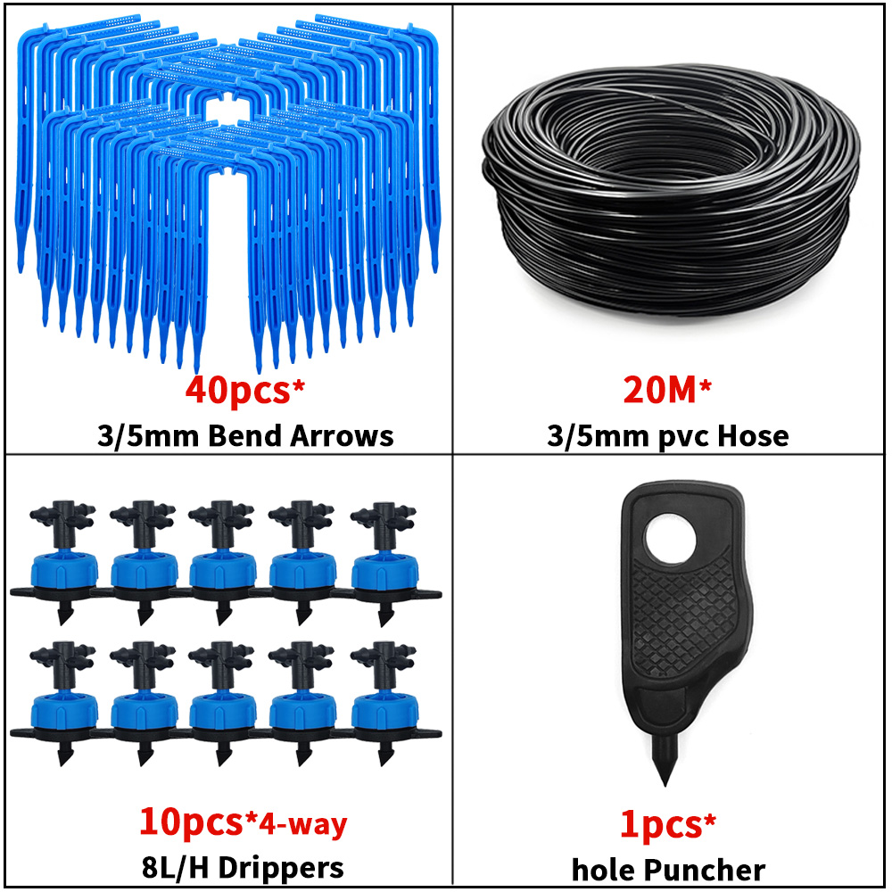 WUJIE-sistema de riego por goteo para jardín bonsái, sistema de riego de 4 vías, 3/5mm, Flecha de goteo, transmisor de 2 vías, juego de 10/20: naranja