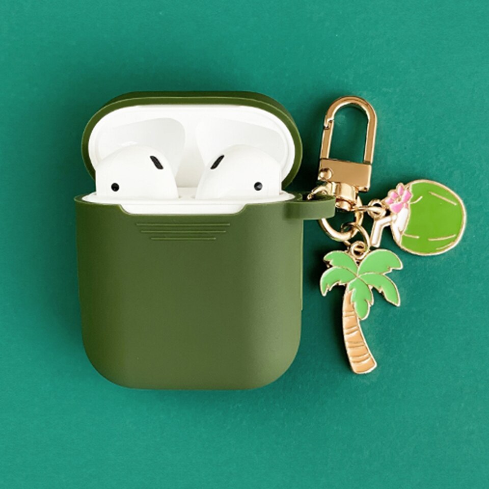 Grön avokado dekorativt silikonfodral för apple airpods bluetooth hörlurstillbehör för  i10 skyddspåsar nyckelring