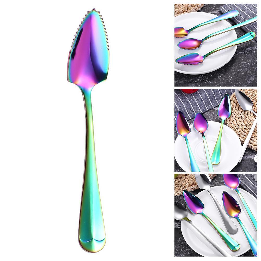 Cuillère grattoir à pamplemousse en acier, 1 pièce, dents de scie dentelées, manche multifonctionnel, préparation d'aliments pour bébés, Long bord H8H4