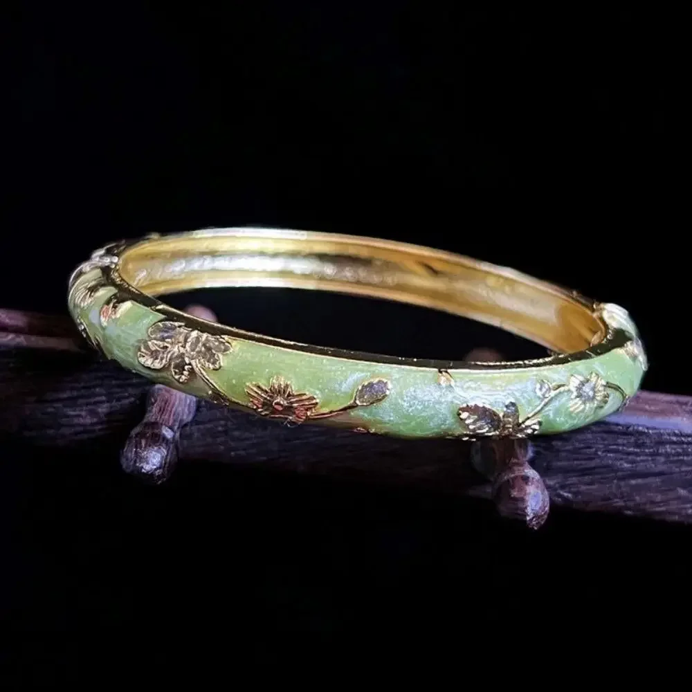 Emalje kinesisk cloisonné armbånd dobbelt armbånd kinesisk pæon filigran blomst armbånd traditionel vintage håndarmbånd: Imiteret rhodineret