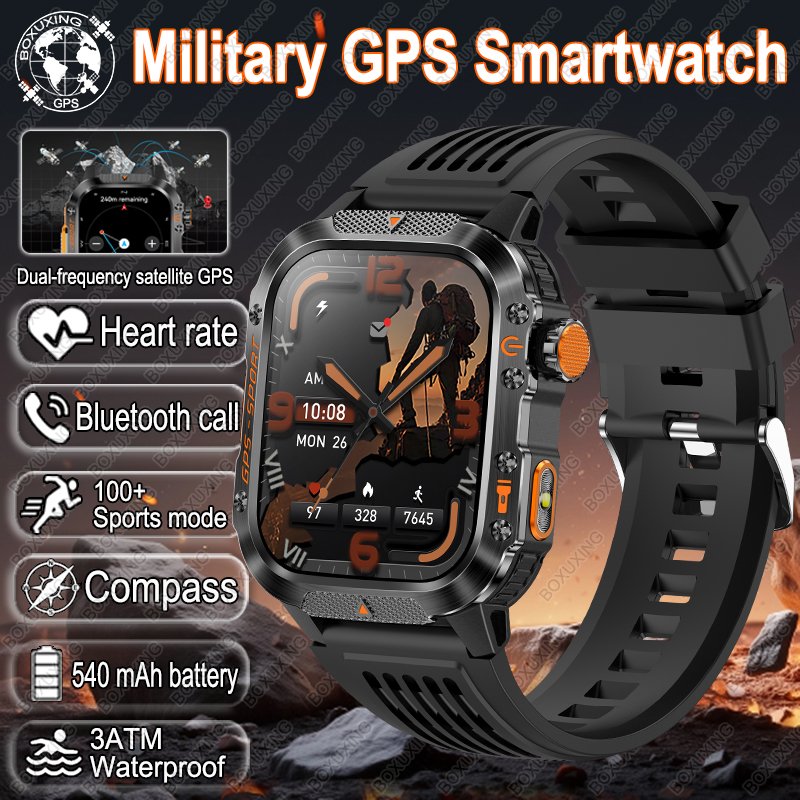 Para xiaomi militar esportes ao ar livre gps relógio inteligente men3atm à prova dwaterproof água bússola embutido gps freqüência cardíaca bluetooth chamada smartwatch: Preto