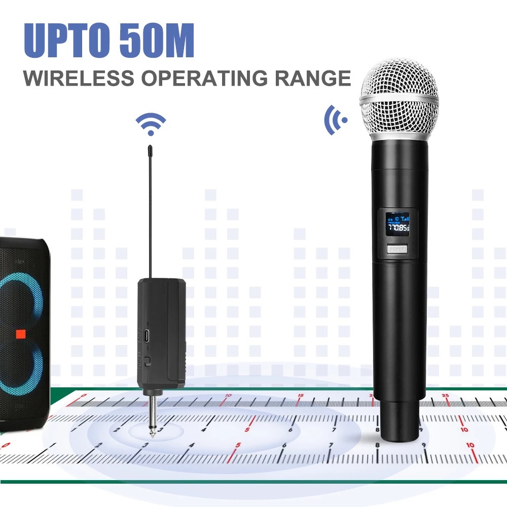 Wireless Microphone 2 Channel UHF Fixed Frequency Handheld Mic Microphone Condenser Microphone For Party Karaoke Show Meeting