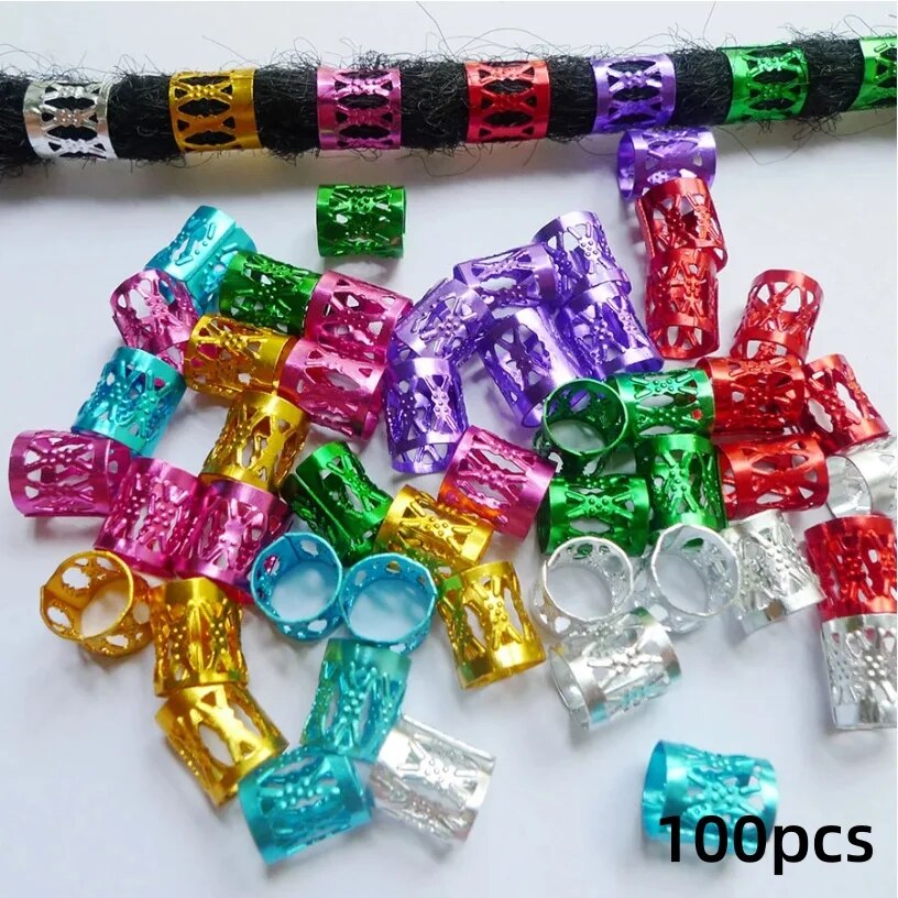 100 Uds. Anillos para el cabello para rastas, Clip ajustable para puños, trenzas para el cabello, joyería para el cabello Loc para trenzas, horquilla, accesorios para el cabello para niña: YELLOW