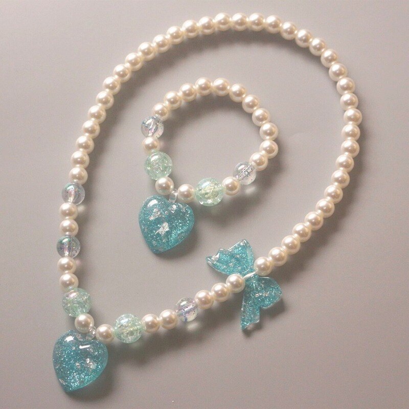 Børn perle halskæde armbånd sæt børn glitter hjerte stjerne vedhæng halskæde piger prinsesse perle legetøj børn & #39 ;s smykker