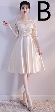 Vestidos de con mangas para damas de honor de satén color champán para adolescentes vestidos de dama de honor para mujeres para boda debajo de 100 H4270: B champagne / 10