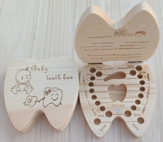 Baby Teeth Organizer Box Spanish English Portuguese Russian Milk Tooth Storage Collect Umbilical Lanugo Save Case Souvenir: English girl