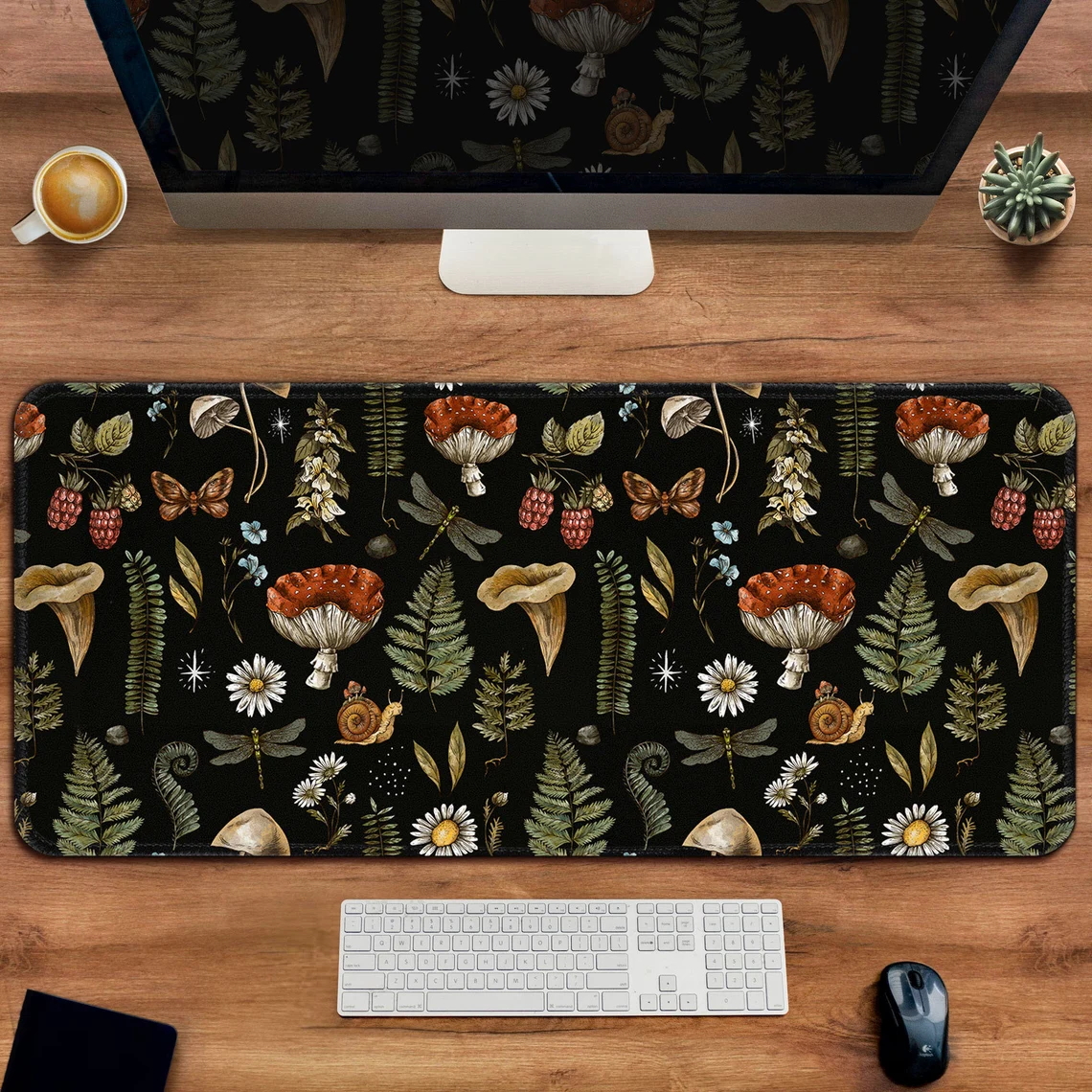 Vintage Aesthetic Mouse Pad Forest Magic Nature Large Wicca Mousepad Desk Accessories Decor Cottagecore Mushroom Moon Desk Mat