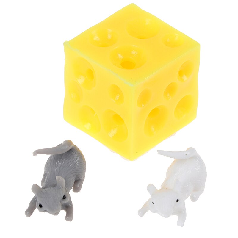 Souris drôles et fromage doigt presser jouets Slime Extrusion souris extensibles cacher dans le trou de fromage bloc Latex Stressbusting Fidget jouet