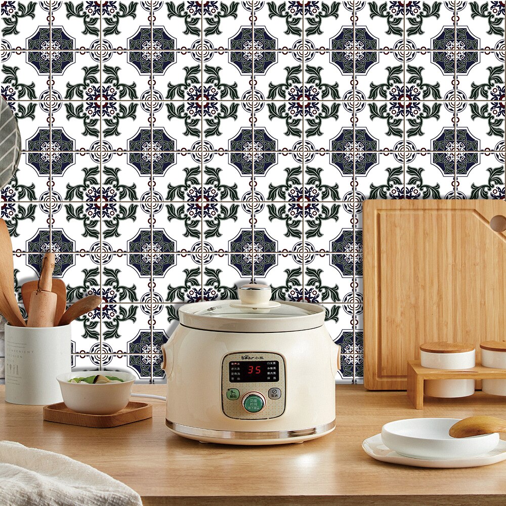 10Pcs Marokkaanse Stijl Harde Tegels Muursticker Keuken Badkamer Trappen Decoratie Waterdichte &amp; Olie-Proof Keramiek Vinyl Behang