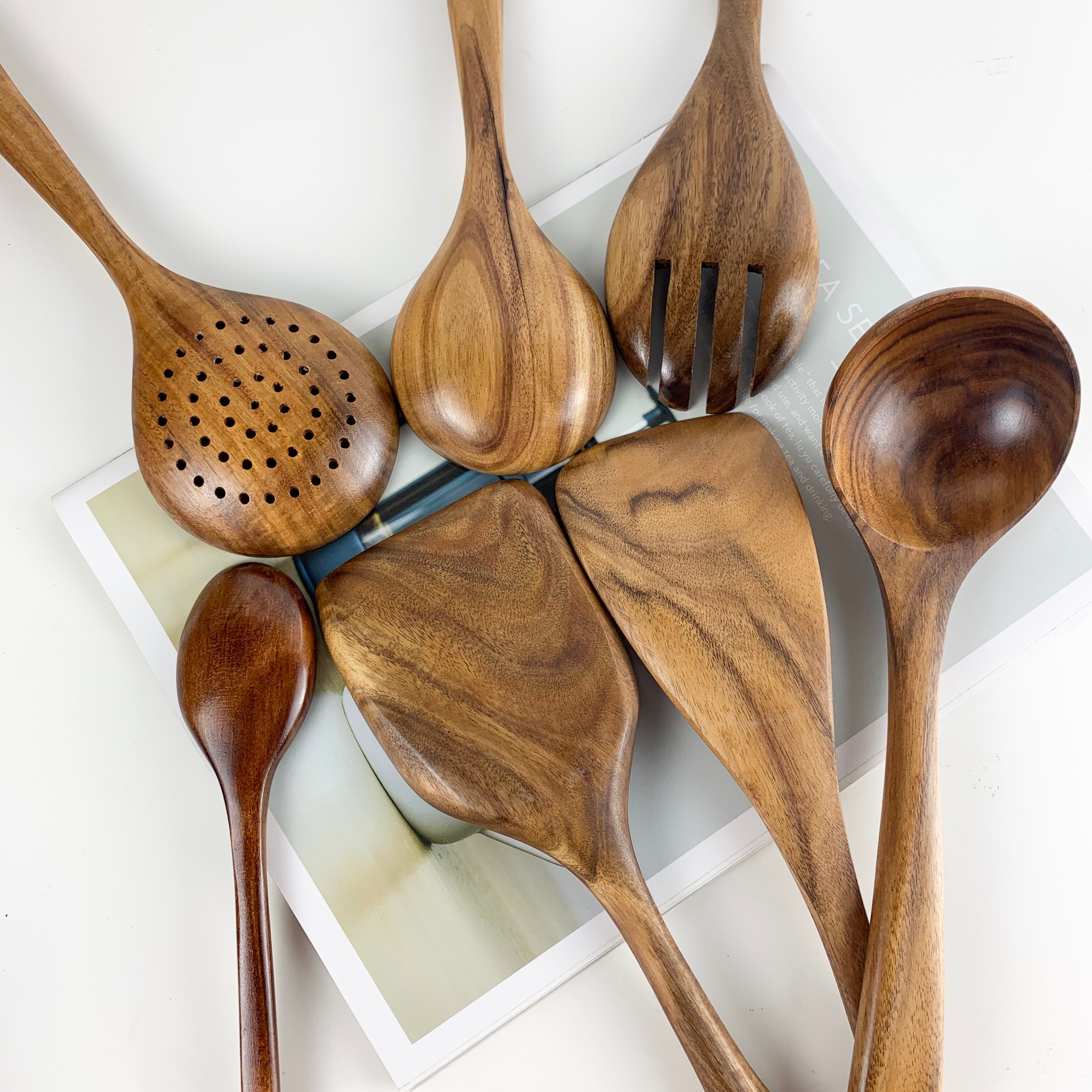 Teak natural wood tableware spoon colander spoon special nano soup skimmer cooking spoon wooden kitchen tool kit