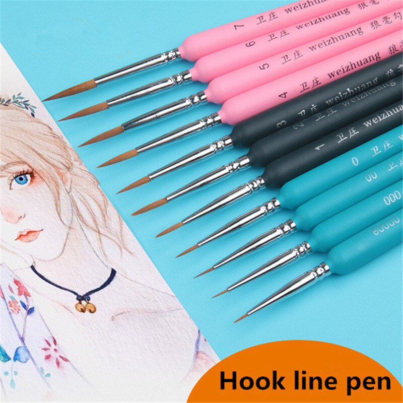 EZONE 2PCS Paint Brush Fine Hand Painted Hook Line Pen Dedicated for Fine Art Students Watercoolor Oil Painting School Supply